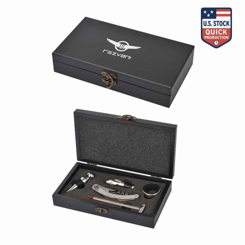 WineVault Five Piece Wine Opener Set W/Black Wood Case
