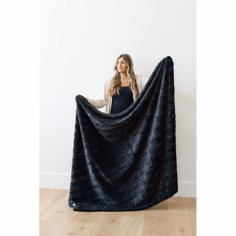 Patterned Faux Fur Zippered Charcoal-XL Luxury Blanket (60x80)