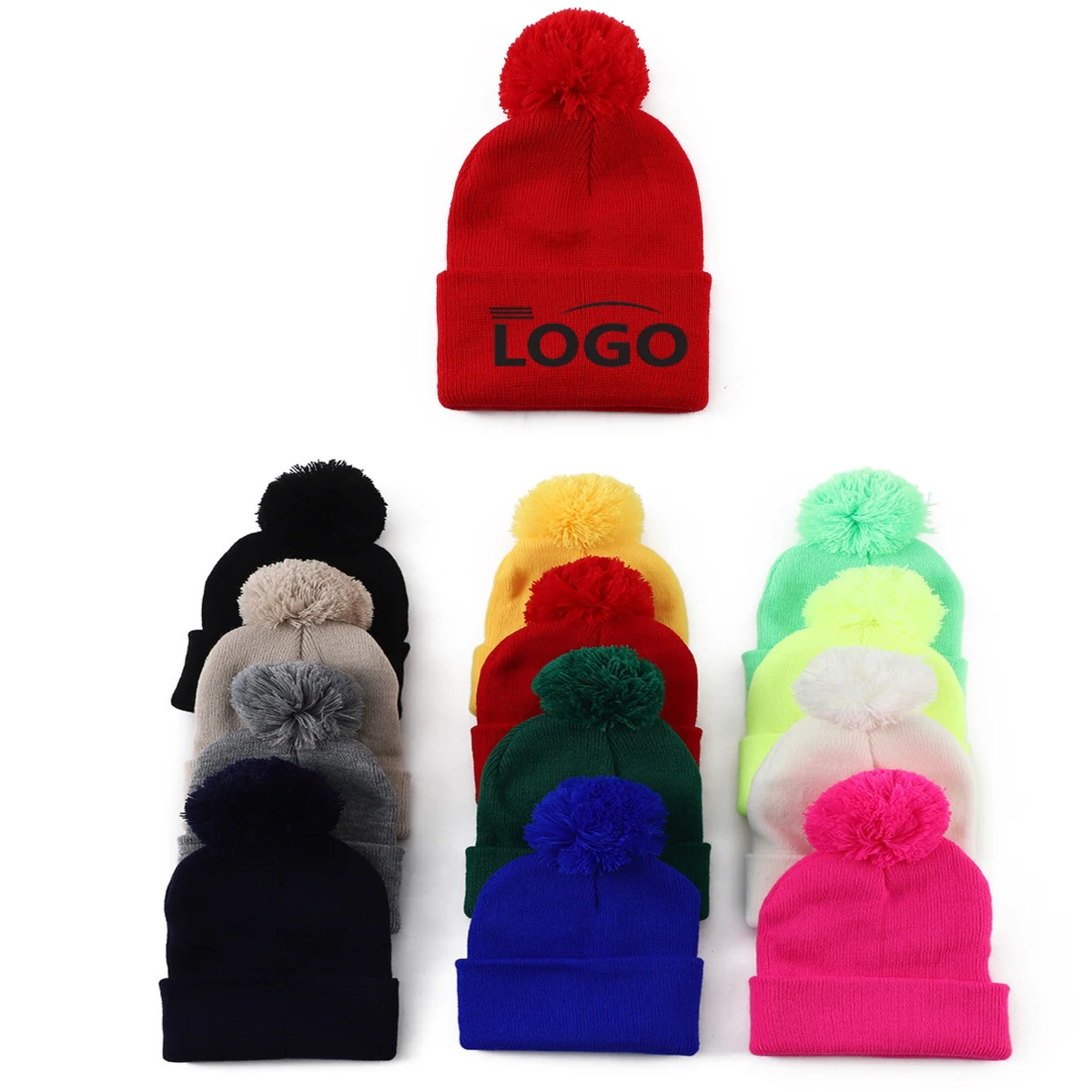 Stylish Knit Beanie With Cute Pom 1
