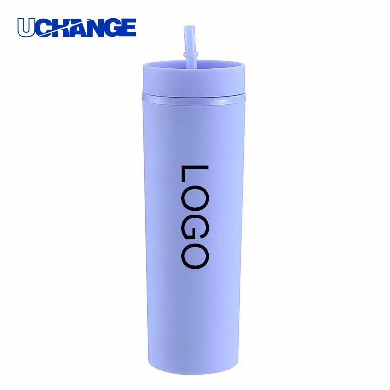 16 Ounce Double Layer Straight Straw Water Cup for Daily Hydration