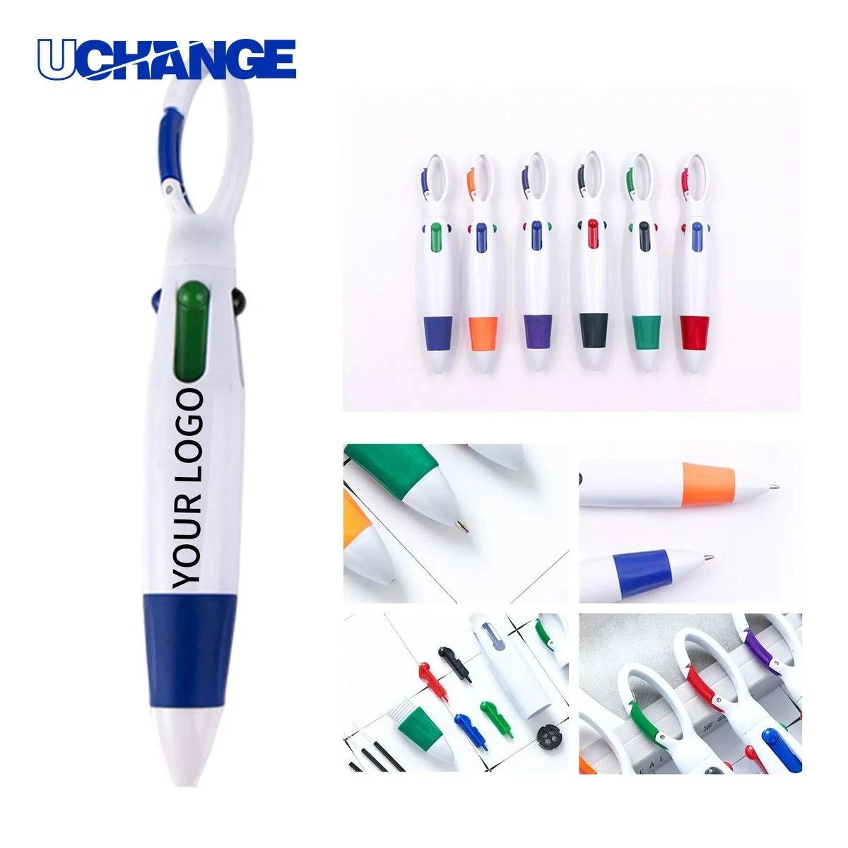 Four Ink Button Pen with Keychain, custom pen with logo imprint 1