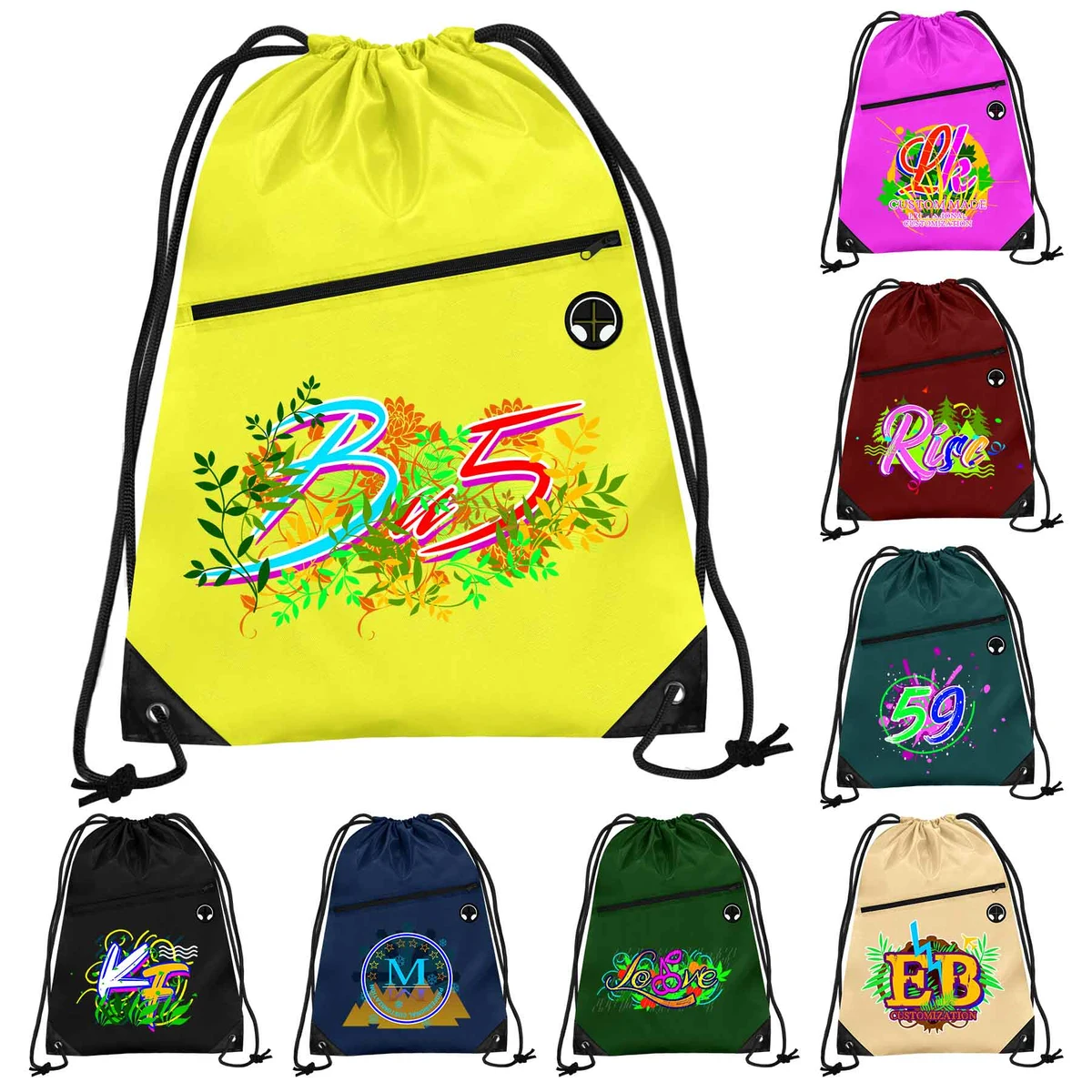 Polyester Cinch Backpack with Front Zipper Pocket 1