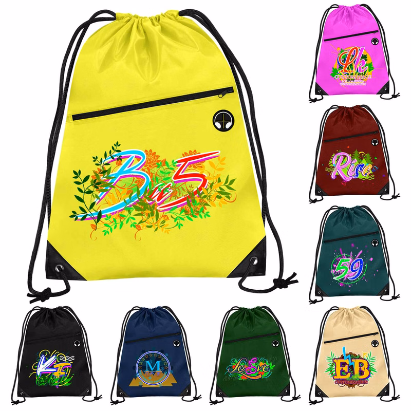 Polyester Cinch Backpack with Front Zipper Pocket