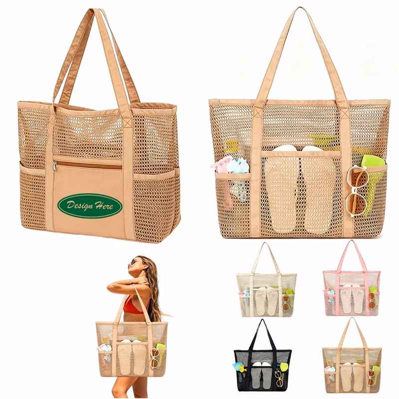 Large Nylon Mesh Multi Compartment Beach Tote Bag