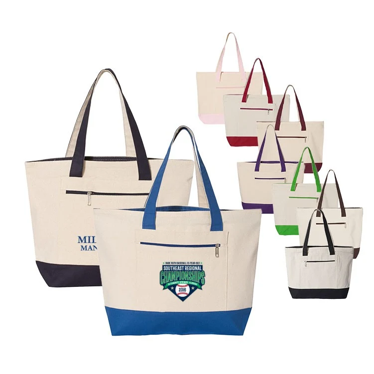 Custom Full Color Canvas Zipper Tote Bag, custom tote bag with logo imprint 1