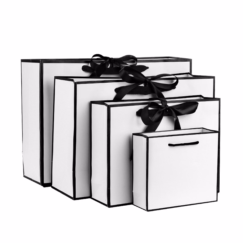 White Paper Shopping Bag With Bowknot-6.69" x 5.9" x 2.36"