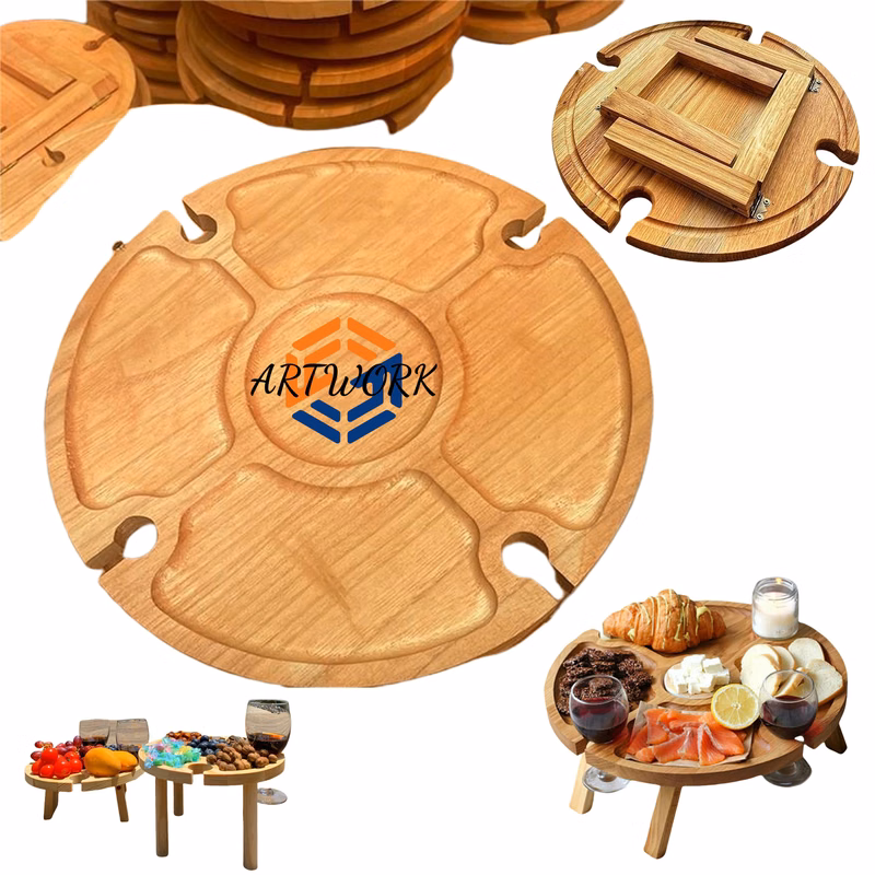 Wood Foldable Picnic Snack Table Tray