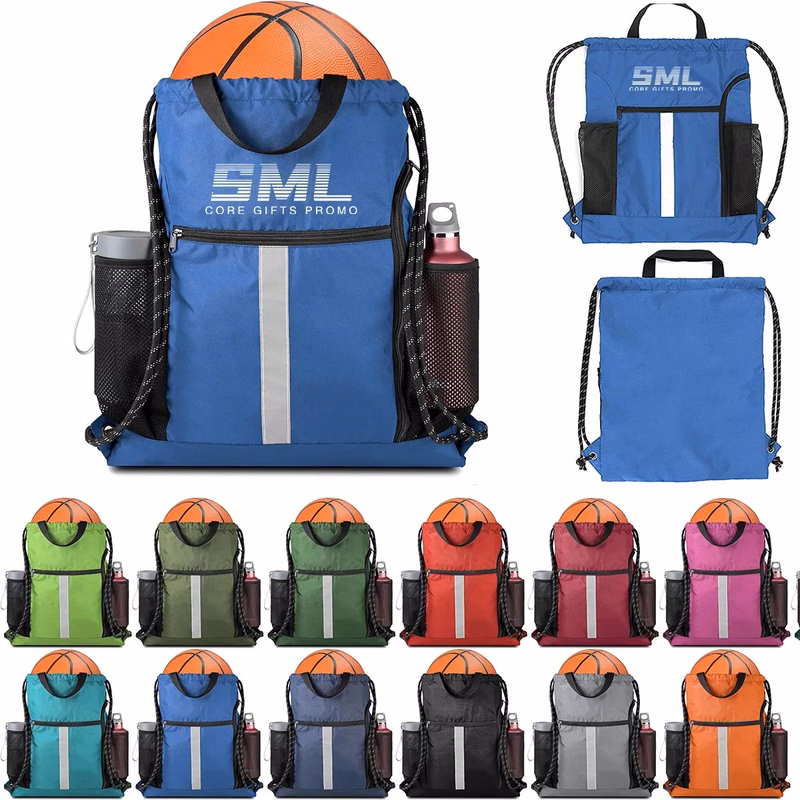 Drawstring Bag with Shoe Compartment and Water Bottle Holder