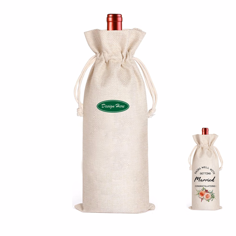 Burlap Wine Bag with Adjustable Drawstring