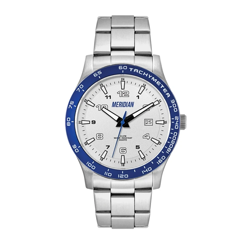 WC8438 43.5MM STEEL MATTE SILVER CASE, 3 HAND MVMT, SILVER DIAL, DTE DISPLAY, BL ROTATING BEZEL, SILVER BRA 1