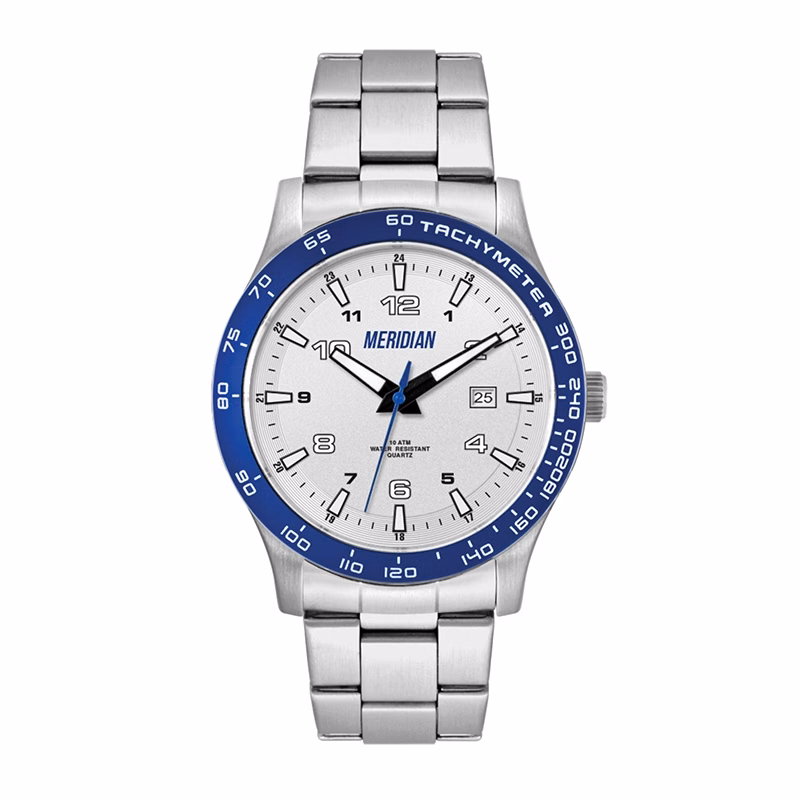 WC8438 43.5MM STEEL MATTE SILVER CASE, 3 HAND MVMT, SILVER DIAL, DTE DISPLAY, BL ROTATING BEZEL, SILVER BRA