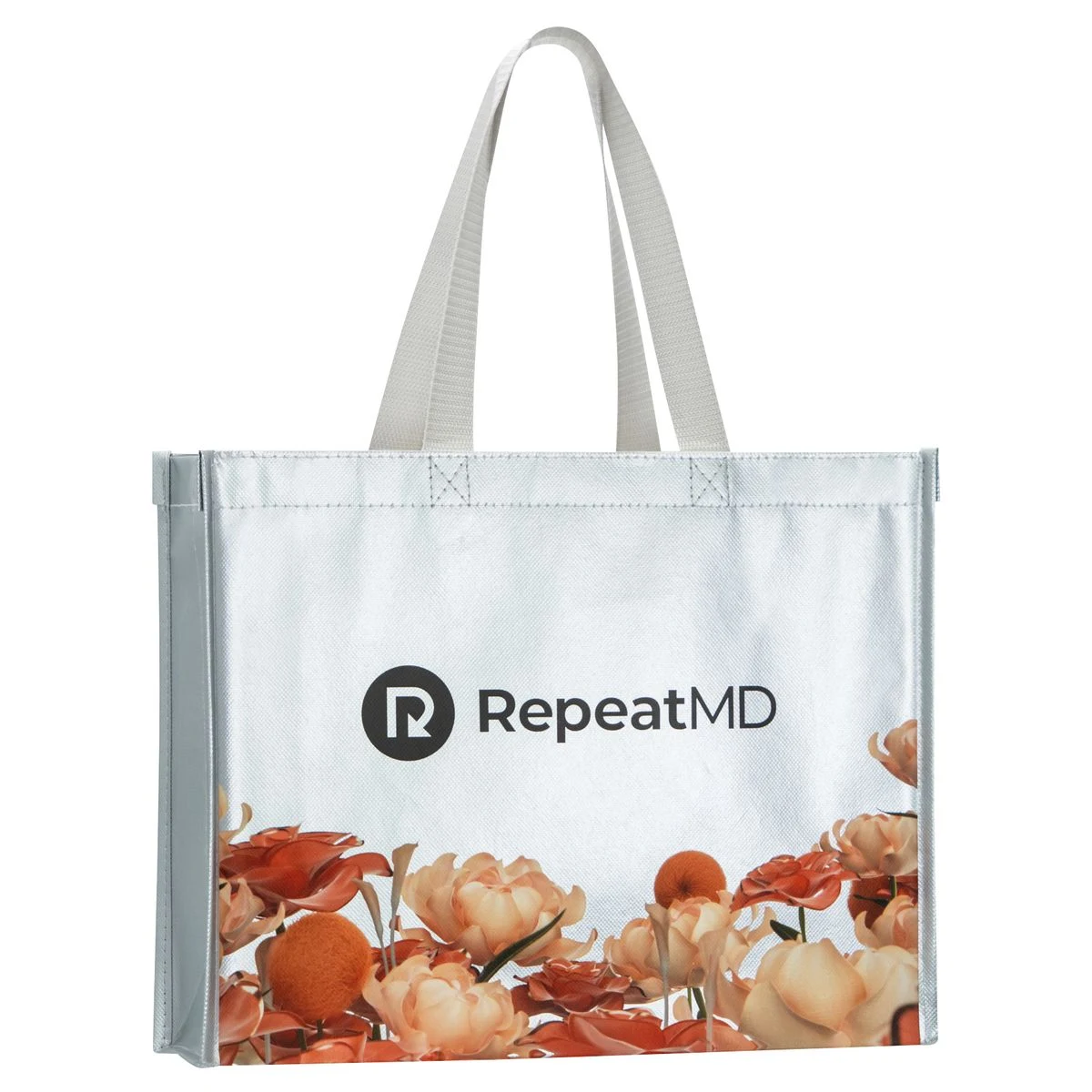 Full-Color Printed Metallic Silver Tote Bag 14"x11"x4" 1