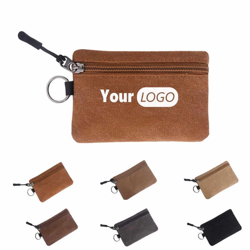 Canvas Zip Coin Pouch with Key Ring