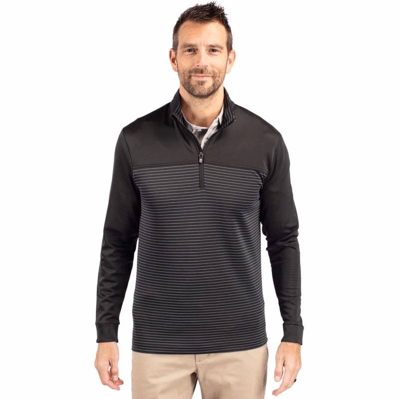 Cutter & Buck Traverse Recycled Smooth Stretch Mens Stripe Quarter Zip Pullover