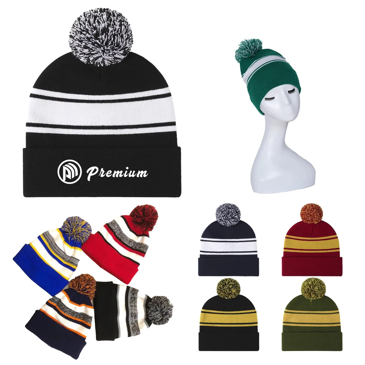 Two-tone Knit Pom Beanie With Cuff 1