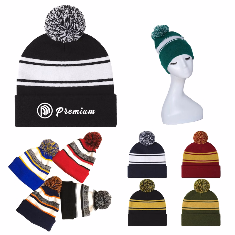Two-tone Knit Pom Beanie With Cuff