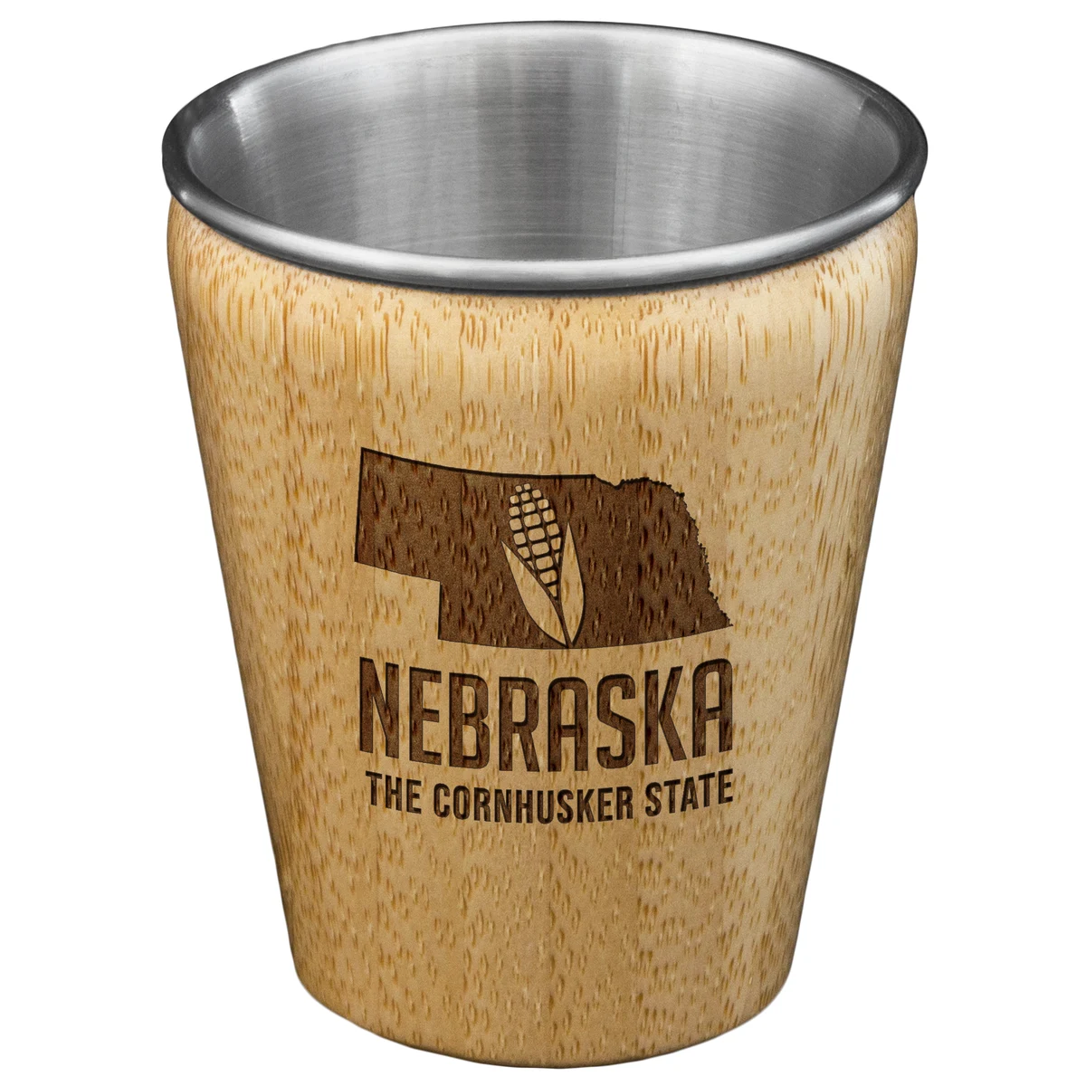 Nebraska State Bamboo and Stainless Steel Shot Glass 1