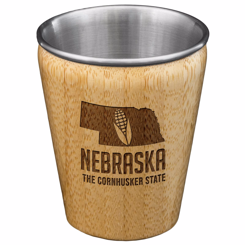 Nebraska State Bamboo and Stainless Steel Shot Glass