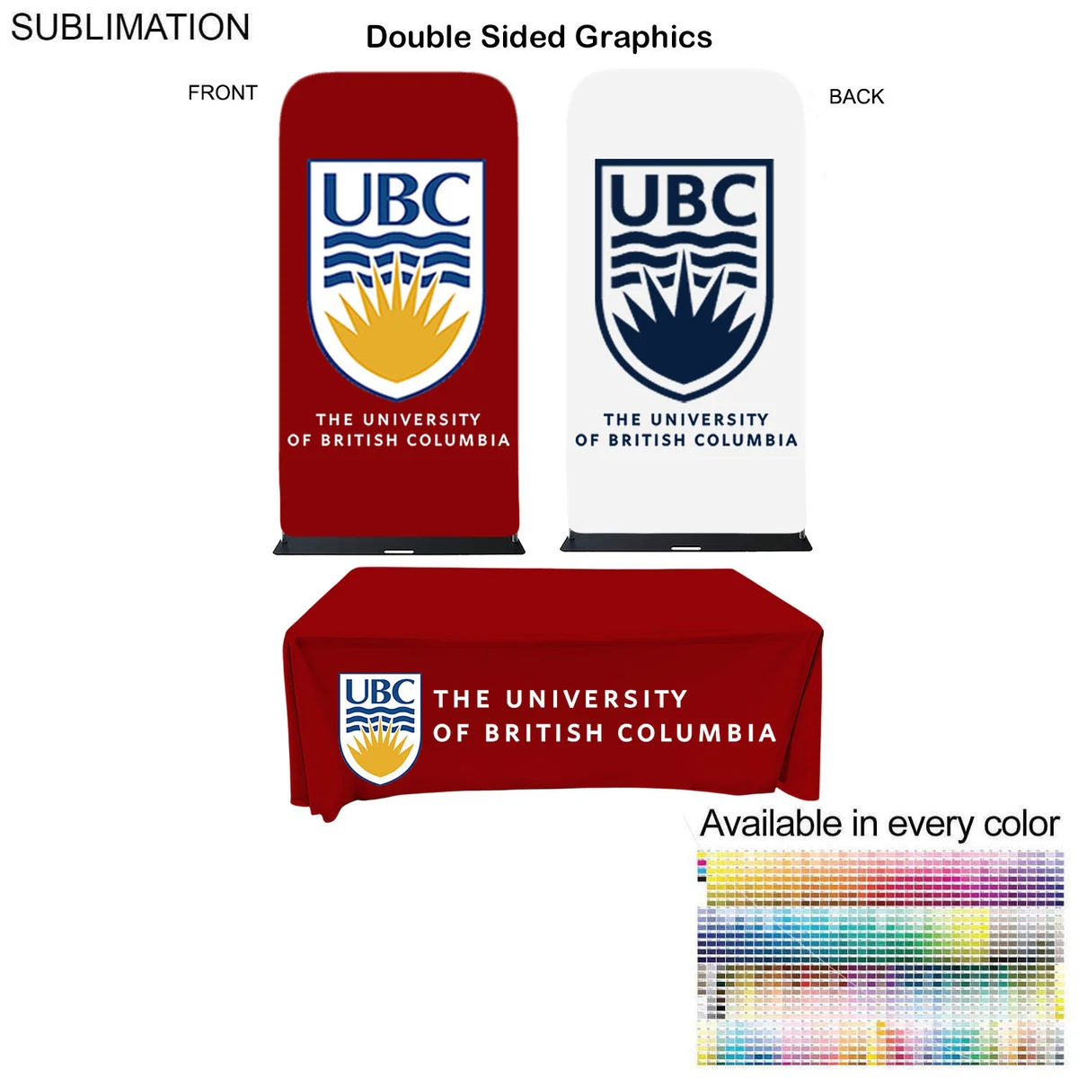 Event package, 4'W Fabric banner with steel base and Premium 8' tablecloth open back 1