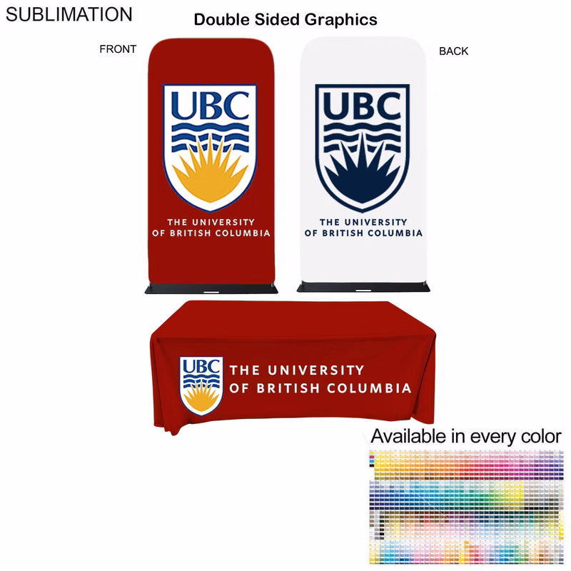 Event package, 4'W Fabric banner with steel base and Premium 8' tablecloth open back