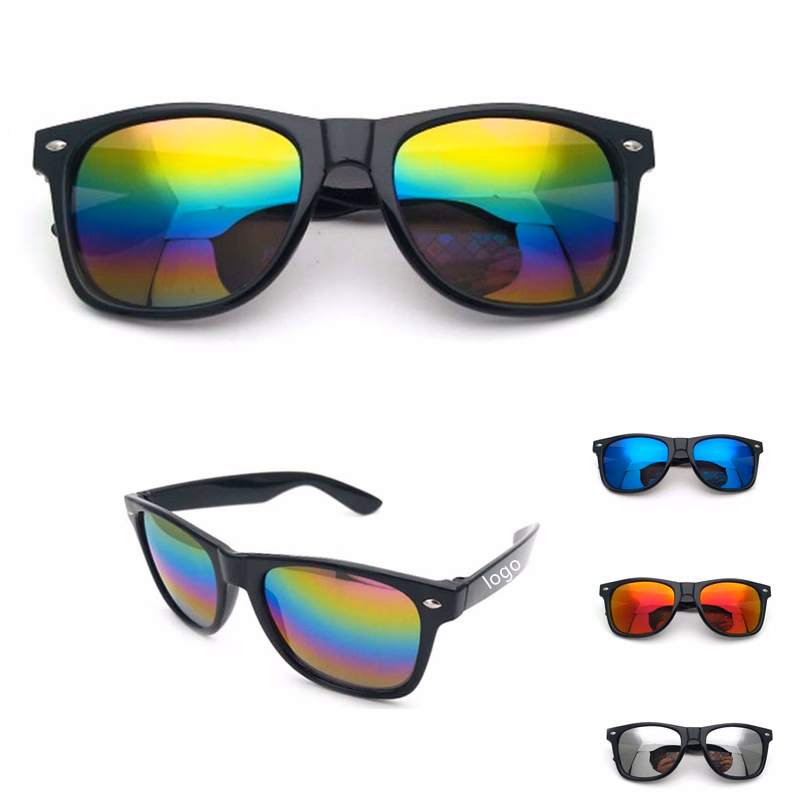 Classic Colored Mirror Lens Square Horn Rimmed Sunglasses
