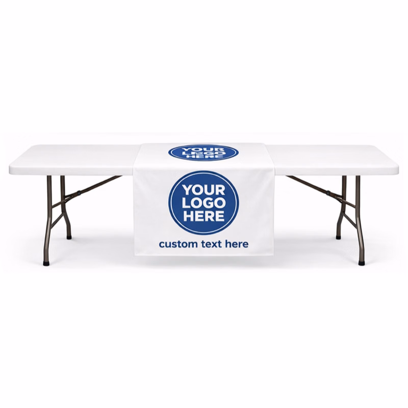30" x 84" White Table Runner w/ Front Logo