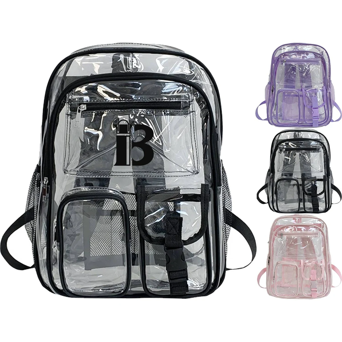 Multiple Pockets Clear PVC Backpack, custom backpack with logo imprint 1