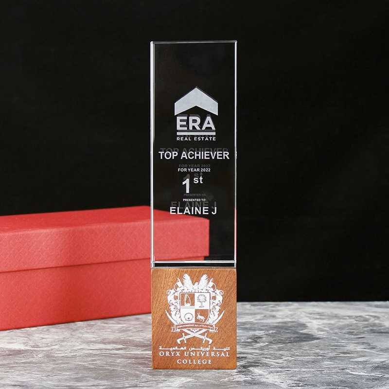 Crystal Trophy with Hardwood Base (Cuboid)