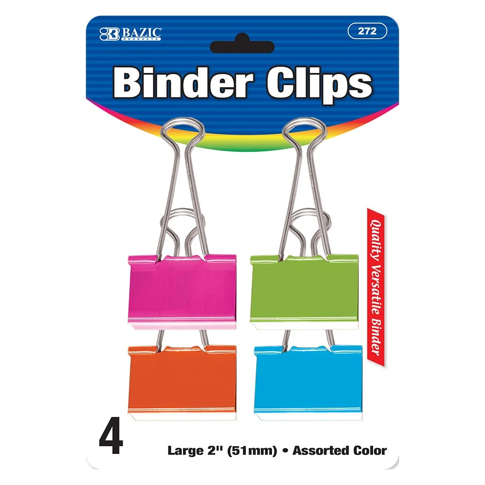 Binder Clips - 2" Assorted Colors 4 Pack 1