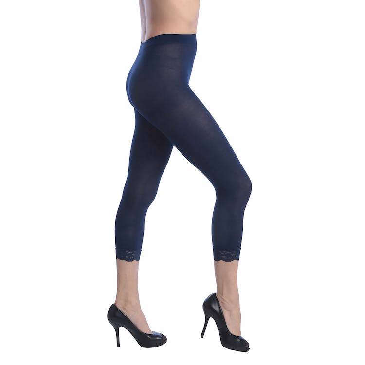 Women's Opaque Footless Capri Lace Tights - Navy One Size Fits Most