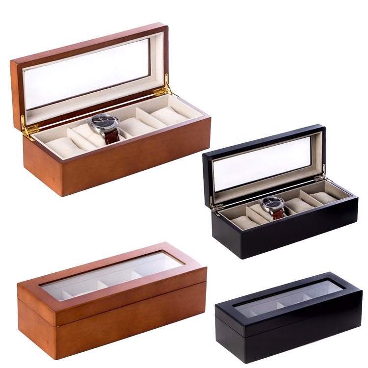 4 Watch Wooden Executive Gift Box with Glass Top