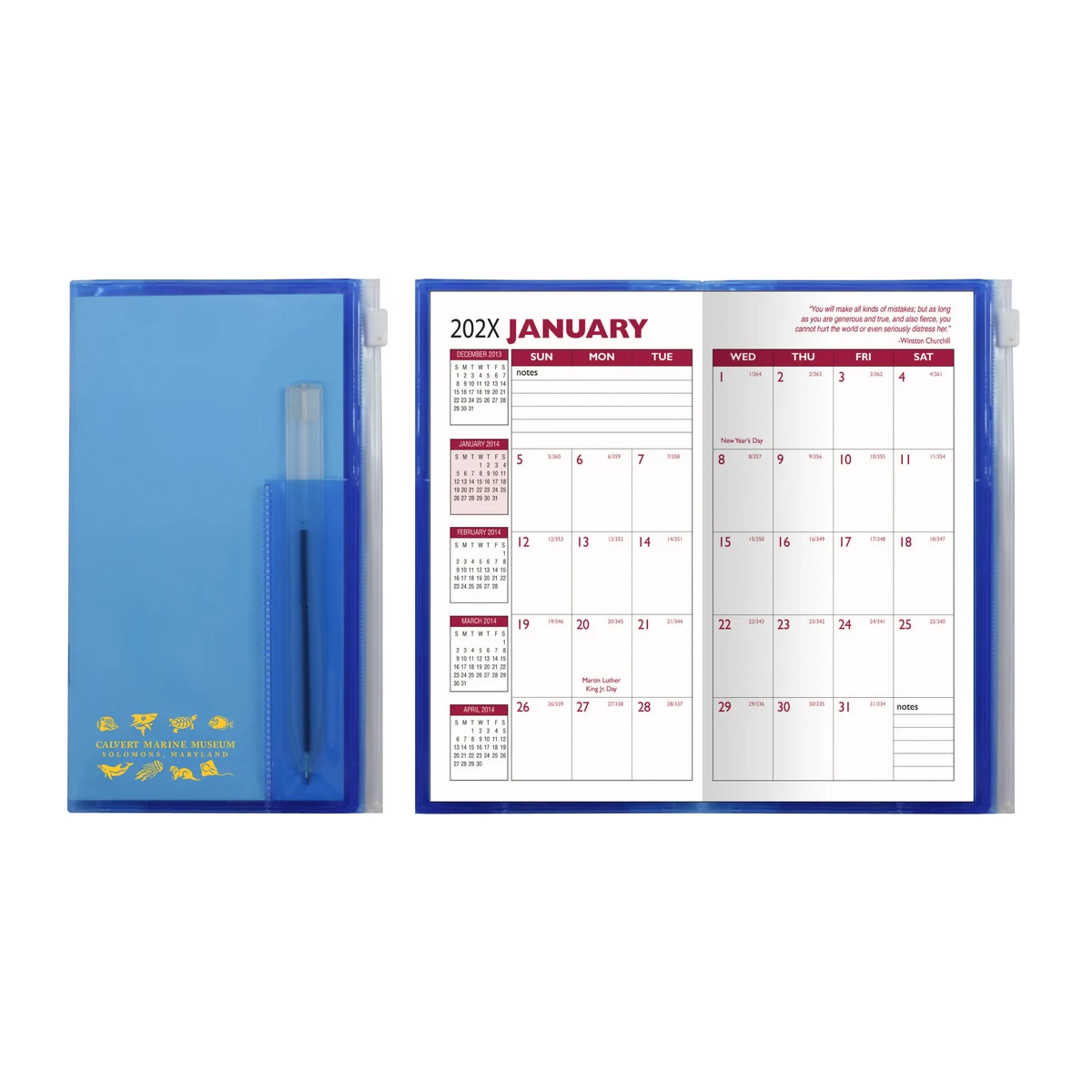 Monthly Zip Back Planner W/ Clear Pen - Translucent Color (2 Color Insert) 1
