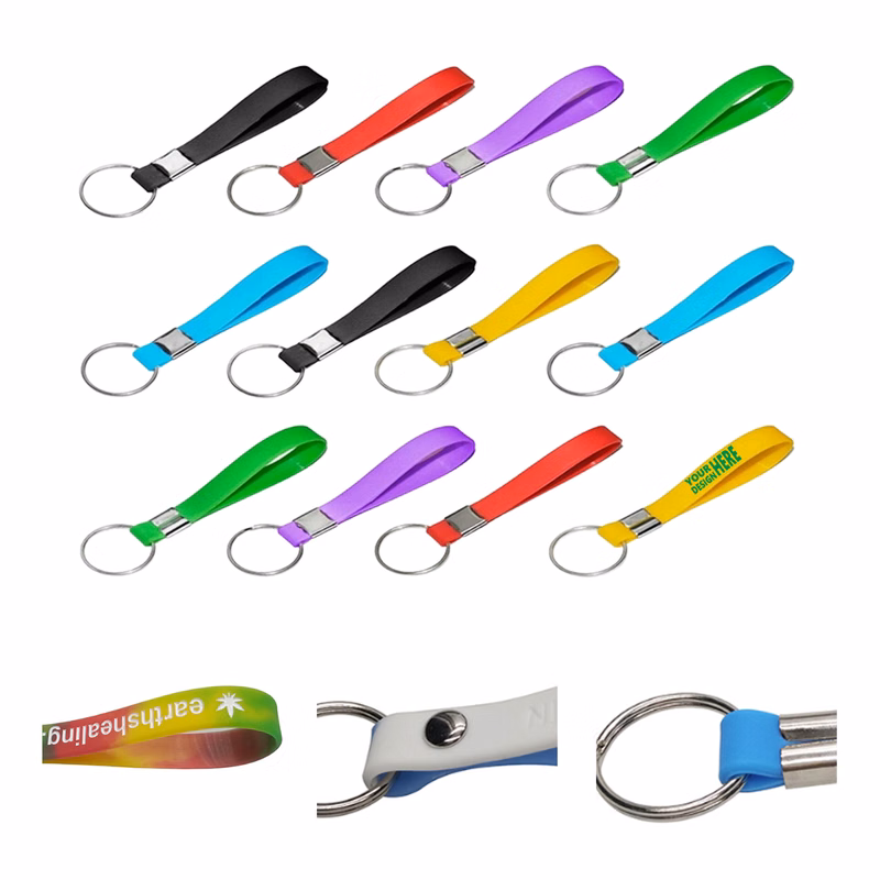 MOQ 50 Silicone Wristband Keychain Rubber Car Key Pendant Charm