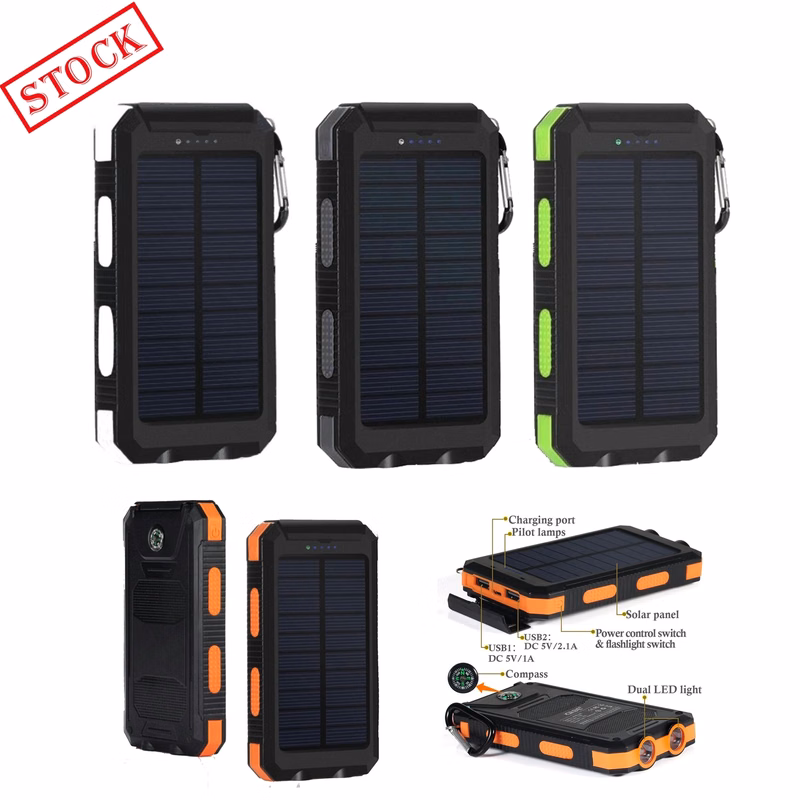 STOCK! 10000mAh Solar Charger with Dual LED Light