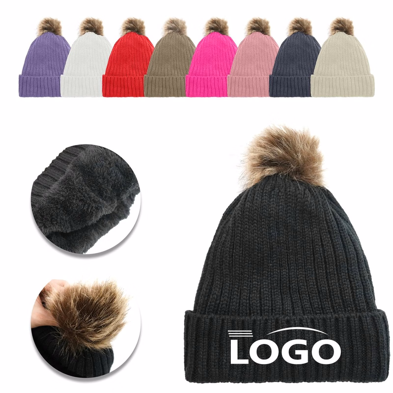 A Versatile Knitted Woolen Cap With Big Wool Balls