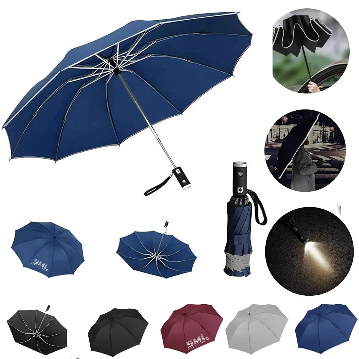 Portable Folding Luminous Strip Inverted Umbrella 1