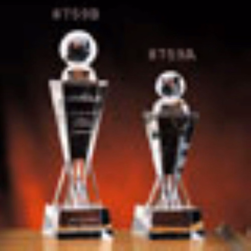 GLOBE ON VICTORY TOWER OPTIC CRYSTAL AWARD - SMALL