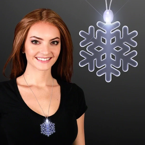 Light Up Flashing Winter White Snowflake Acrylic Necklace 1