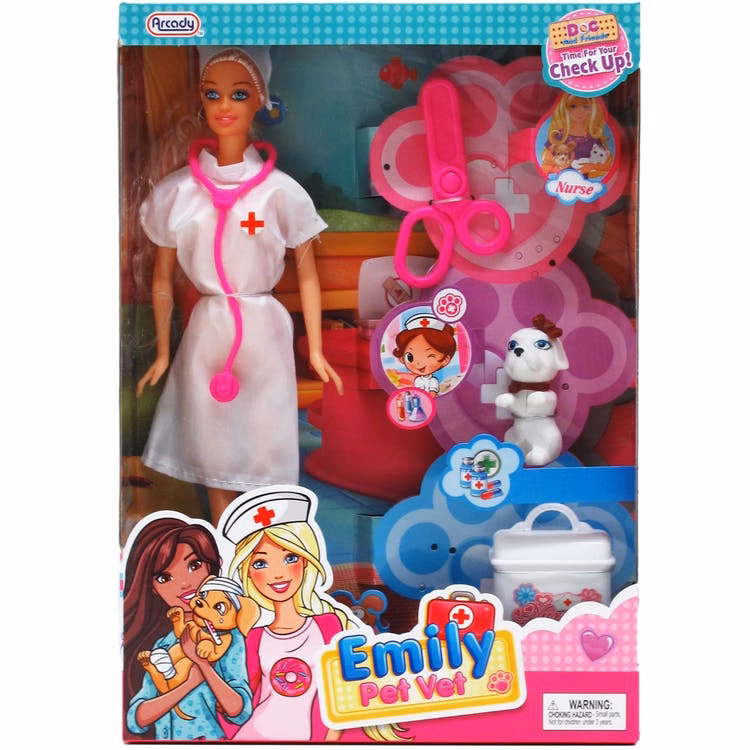 Nurse Emily Doll with Toy Pet Set 11.5"