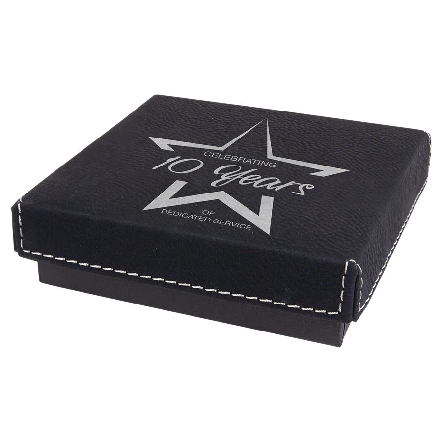 4" x 4" Black/Silver Medal Box with Leatherette Lid 1