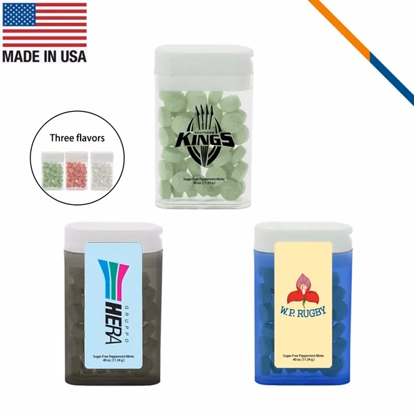 Custom Rectangular Flavor Mint Dispenser — Three-Flavor Breath Freshener Promo