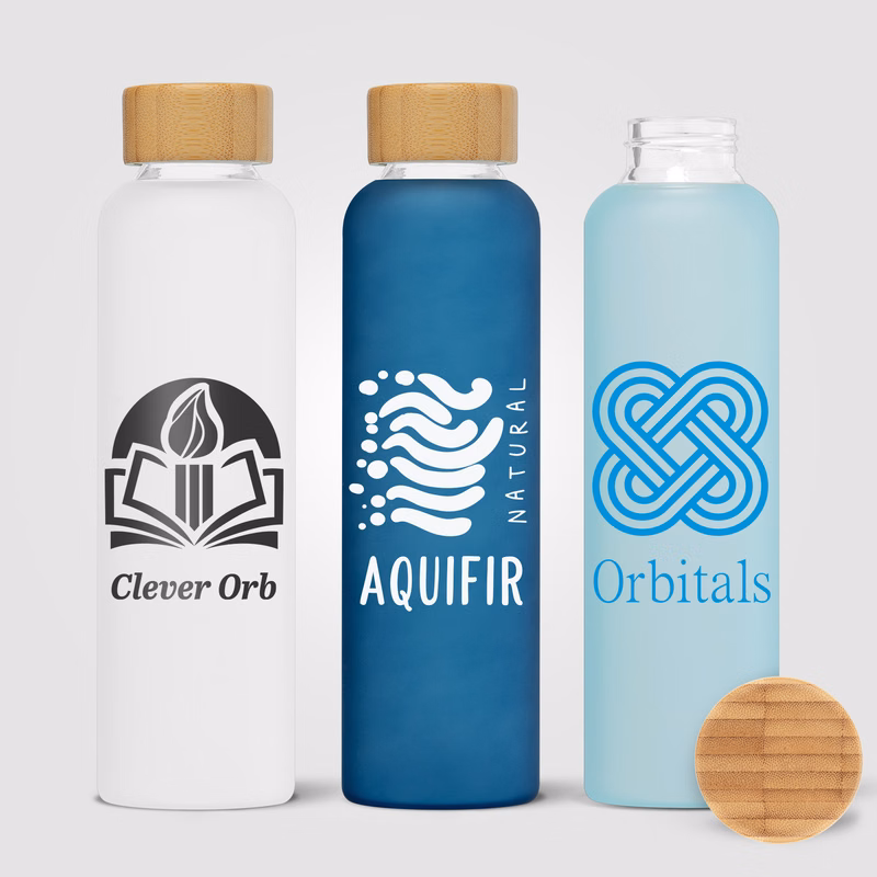 Lucerne - 20 oz. Frosted Borosilicate Glass Bottle with Bamboo Lid