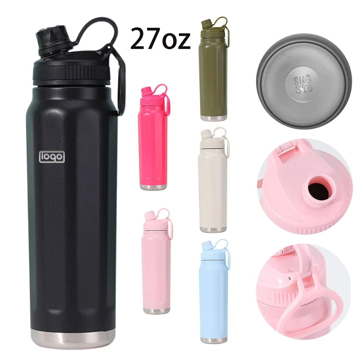 27 oz 304 Stainless Steel Insulated Sports Water Bottle, custom water bottle with logo imprint 1