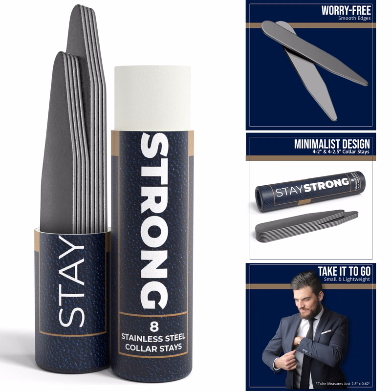 8 Metal Collar Stays for Men's Dress Shirts
