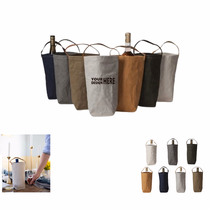 Washed Paper Single Bottle Connoisseur Wine Tote Bag