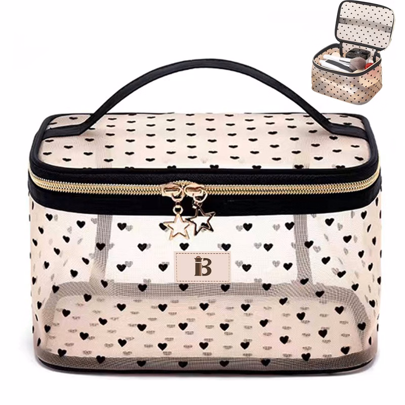 Tulle Heart Pattern Cosmetic Bag