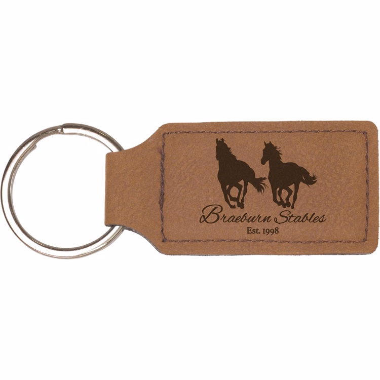 2 3/4" x 1 1/4" Dark Brown Leatherette Rectangle Keychain