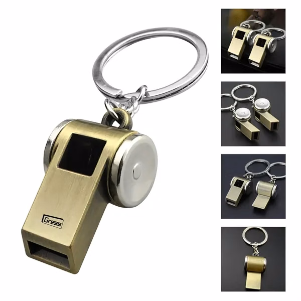 Custom Antique Gold Plated Whistle Keychain — Retro Safety & Souvenir Gift