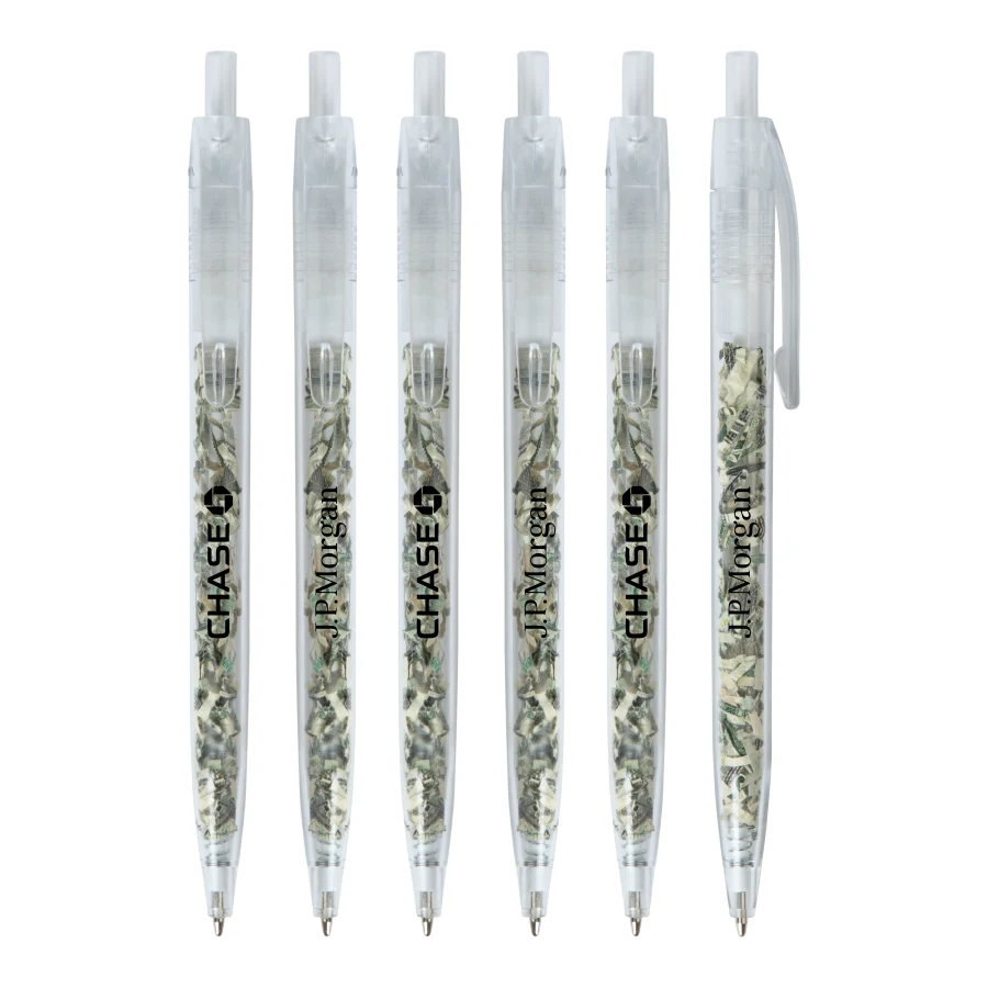 Union Printed - US Currency Filled Translucent Clicker - Money Pens - with 1-Color Logo 1