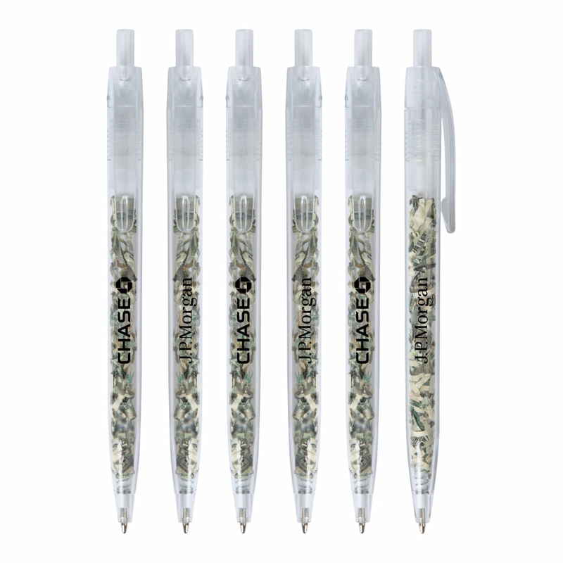 Union Printed - US Currency Filled Translucent Clicker - Money Pens - with 1-Color Logo